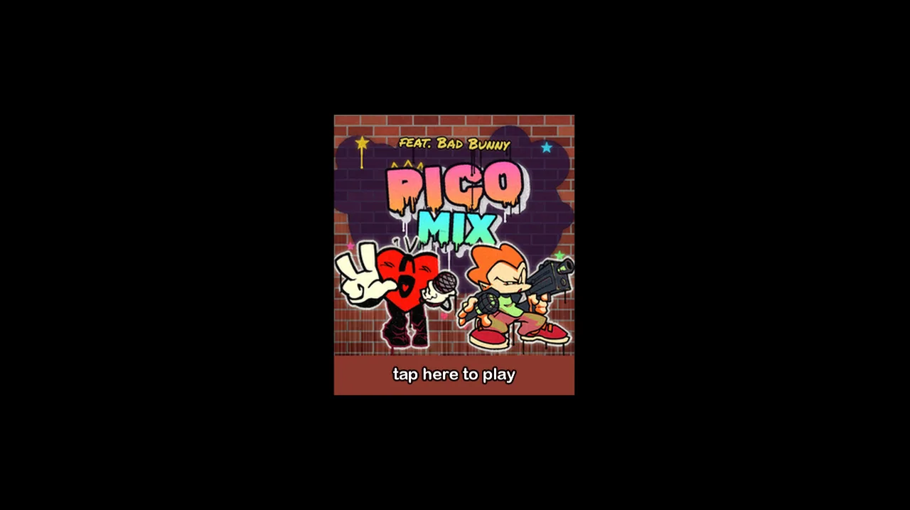 Opening Bad Bunny and Pico artwork with tap here to play below the characters